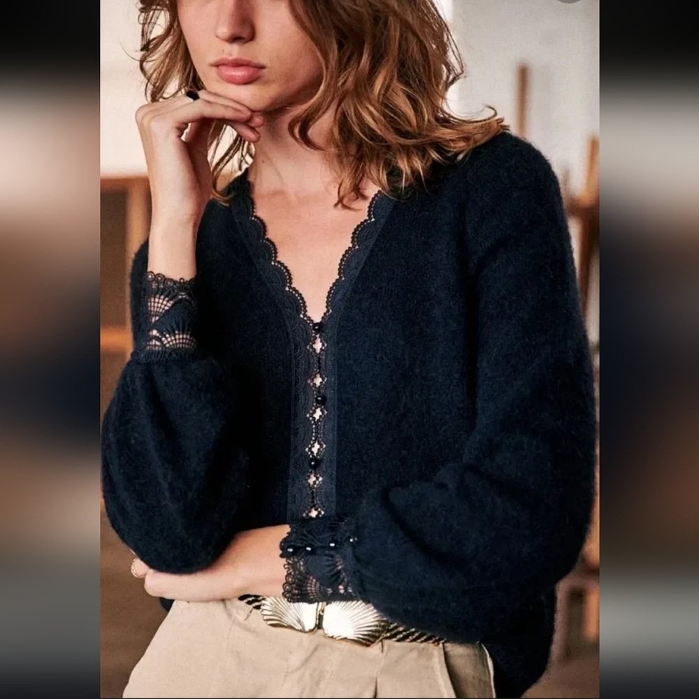 Sezane lace stiching cardigan NWOT S